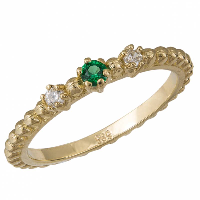 Δαχτυλίδι χρυσό Κ14 με πράσινη πέτρα ζιργκόν 034078 034078 Χρυσός 14 Καράτια