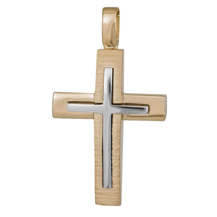 Σταυροί Βάπτισης - Αρραβώνα Χειροποίητος ανδρικός σταυρός αρραβώνα Κ14 σε διχρωμία 034782 034782 Ανδρικό Χρυσός 14 Καράτια