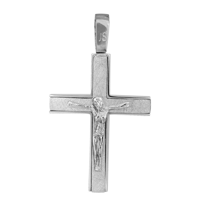 Σταυροί Βάπτισης - Αρραβώνα Λευκόχρυσος σταυρός βάπτισης Κ14 με τον Εσταυρωμένο 034792 034792 Ανδρικό Χρυσός 14 Καράτια