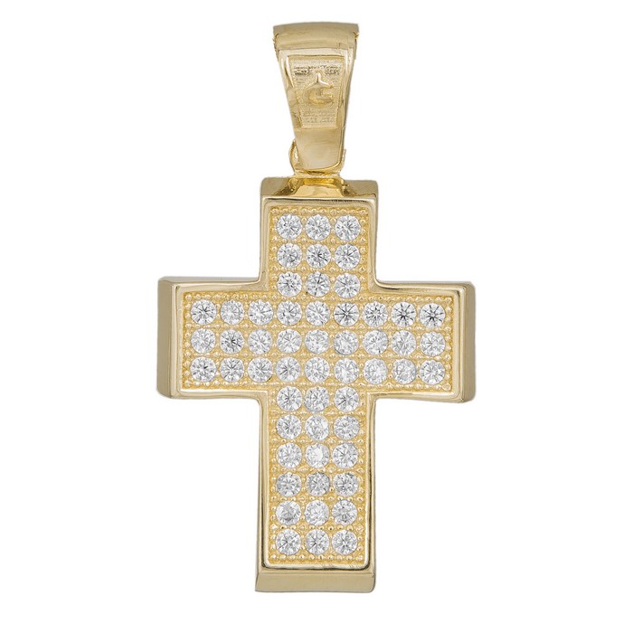 Σταυροί Βάπτισης - Αρραβώνα Πετράτος σταυρός αρραβώνα από χρυσό Κ14 με ζιργκόν 034886 034886 Γυναικείο Χρυσός 14 Καράτια