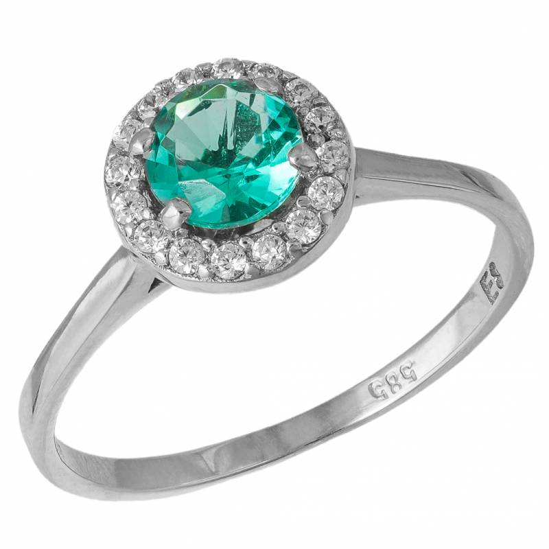 Λευκόχρυσο δαχτυλίδι ροζέτα με πράσινο ζιργκόν Κ14 035185 035185 Χρυσός 14 Καράτια