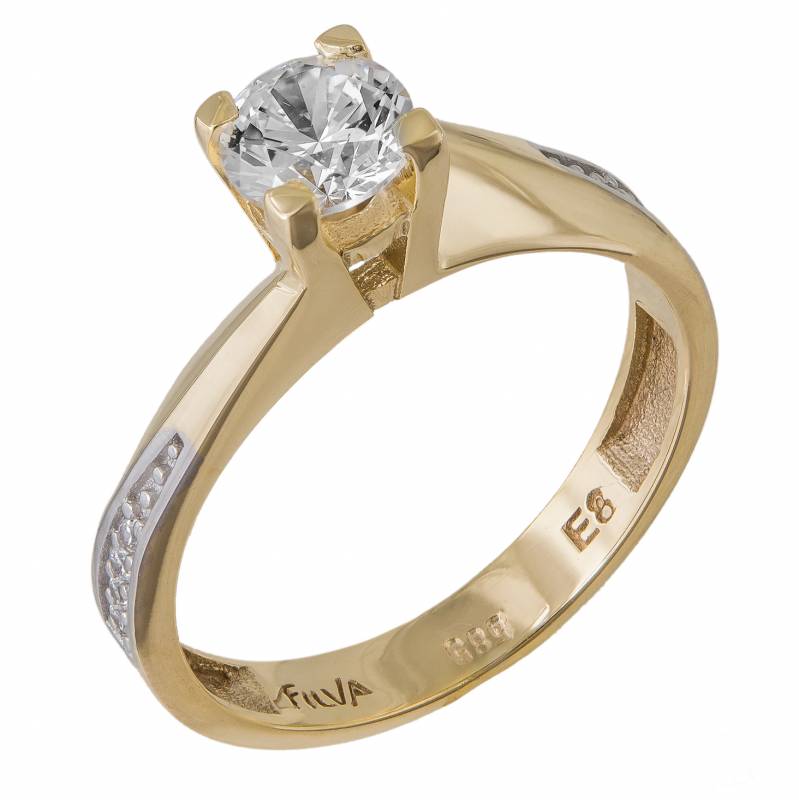 Χρυσό μονόπετρο δαχτυλίδι Κ14 με λευκό ζιργκόν 035190 035190 Χρυσός 14 Καράτια