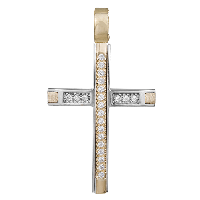 Σταυροί Βάπτισης - Αρραβώνα Γυναικείος σταυρός αρραβώνα Κ14 διπλής όψης με ζιργκόν 035296 035296 Γυναικείο Χρυσός 14 Καράτια