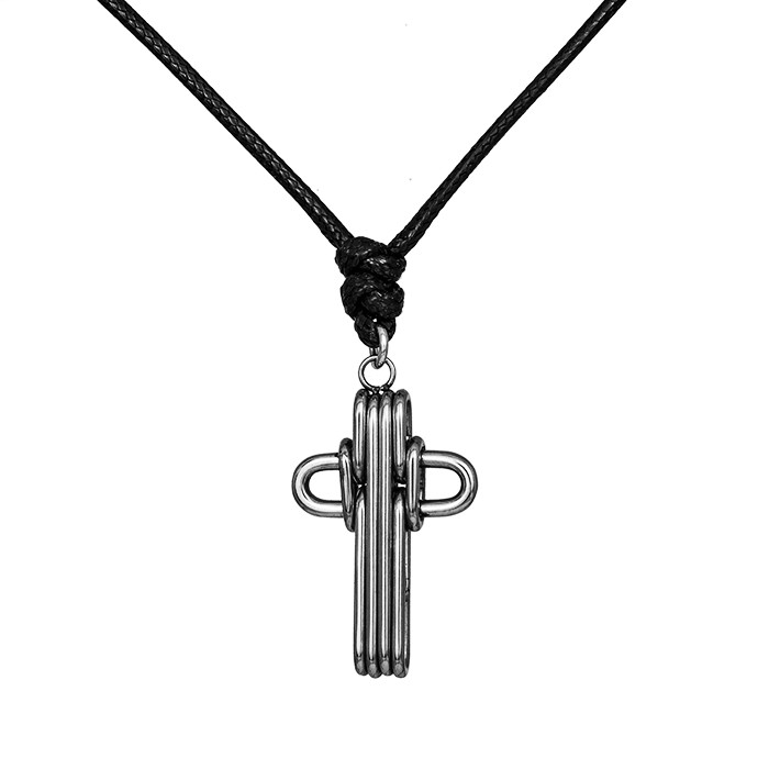 Ανδρικός ατσάλινος σταυρός Ascot με μαύρο κορδόνι 035383 035383 Ατσάλι