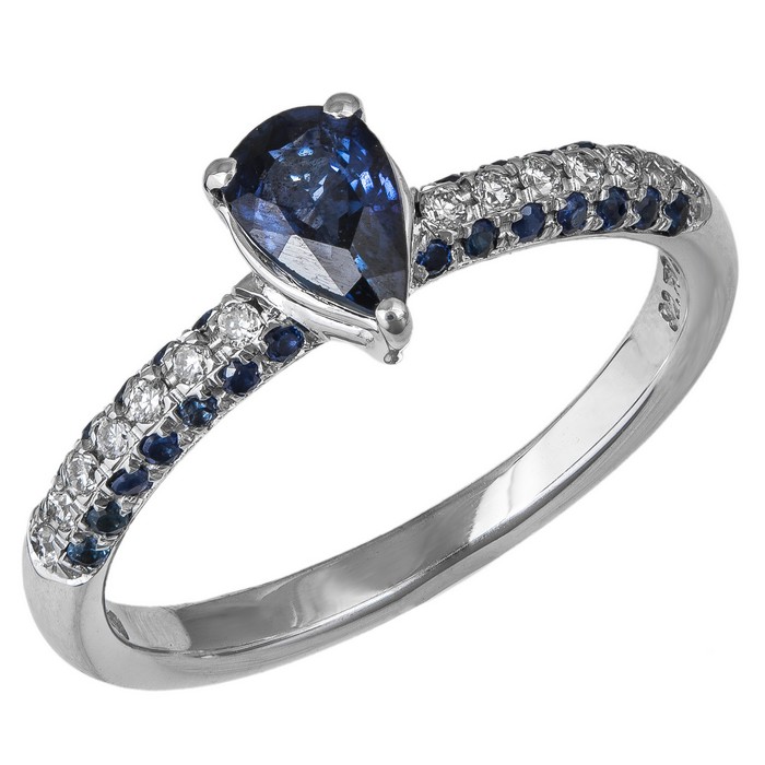 Λευκόχρυσο δαχτυλίδι Κ18 με Ζαφείρι σε δάκρυ και μπριγιάν 035560 035560 Χρυσός 18 Καράτια