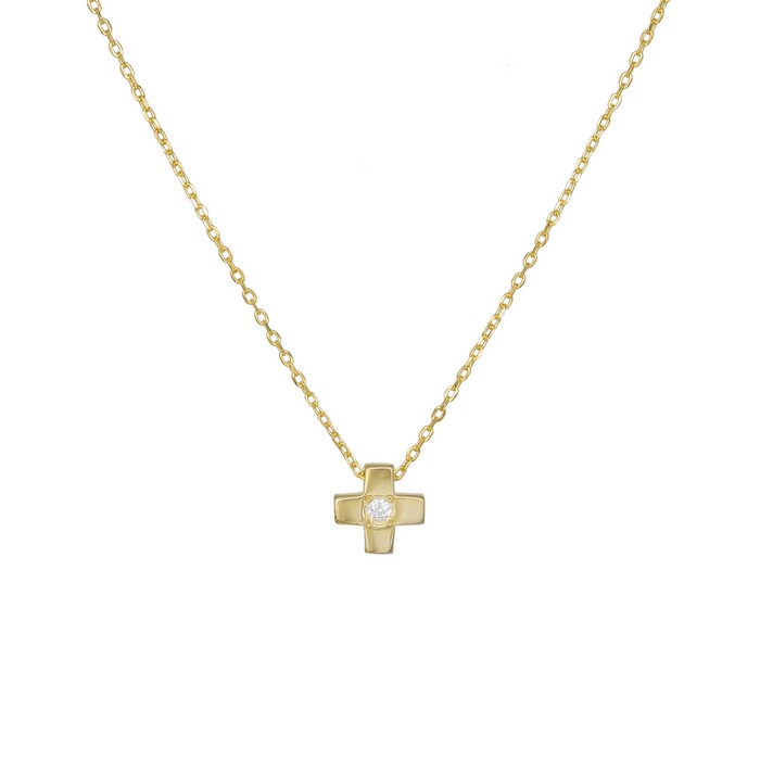 Γυναικείο επίχρυσο κολιέ σταυρός με λευκή πέτρα 925 036211 036211 Ασήμι