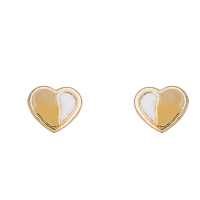 Χρυσά σκουλαρίκια Κ9 καρδούλες με λευκό σμάλτο 037222 037222 Χρυσός 9 Καράτια