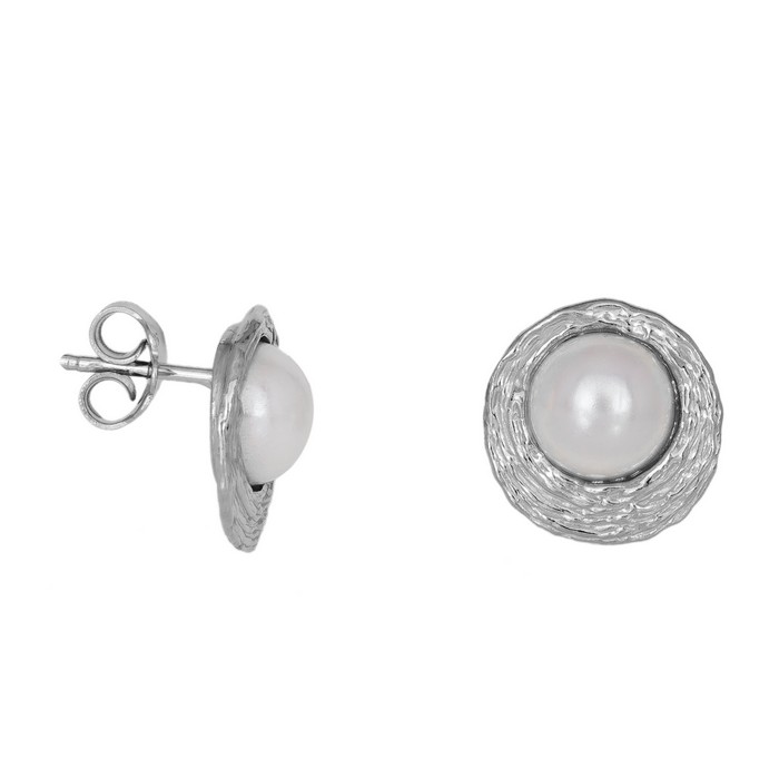 Ασημένια ανάγλυφα σκουλαρίκια 925 με λευκά μαργαριτάρια 037880 037880 Ασήμι