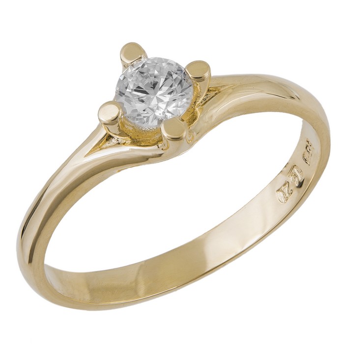Χρυσό μονόπετρο δαχτυλίδι με λευκή πέτρα Κ14 038082 038082 Χρυσός 14 Καράτια