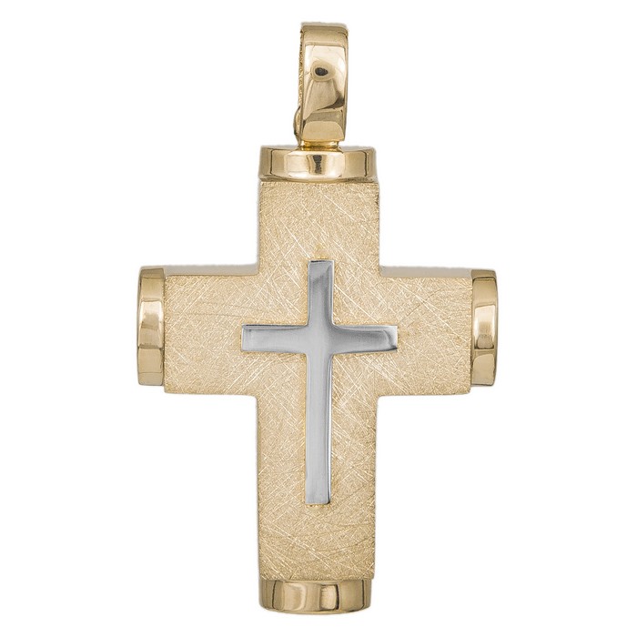 Σταυροί Βάπτισης - Αρραβώνα Κλασικός δίχρωμος σταυρός Κ14 038273 038273 Ανδρικό Χρυσός 14 Καράτια