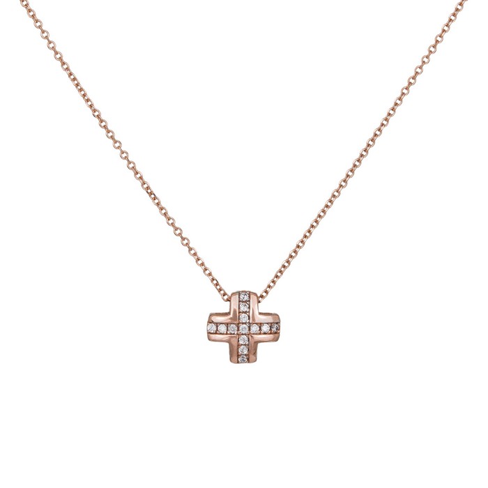 Γυναικείος σταυρός από ροζ gold Κ14 με λευκές πέτρες 038444 038444 Χρυσός 14 Καράτια