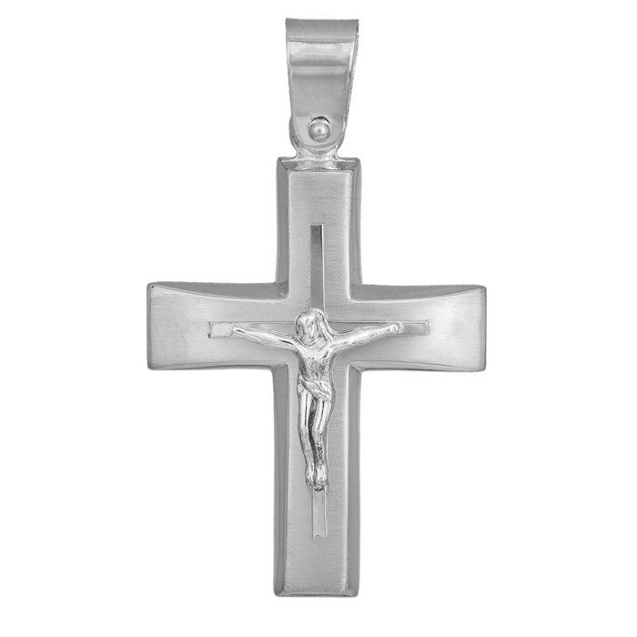 Σταυροί Βάπτισης - Αρραβώνα Λευκόχρυσος σταυρός βάπτισης με τον Εσταυρωμένο Κ9 038526 038526 Ανδρικό Χρυσός 9 Καράτια