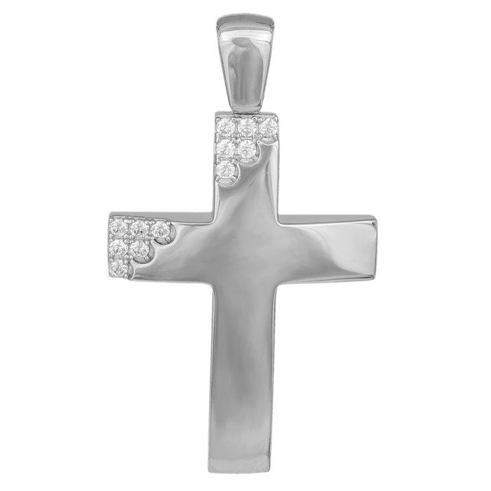 Σταυροί Βάπτισης - Αρραβώνα Γυναικείος λευκόχρυσος σταυρός αρραβώνα με ζιργκόν Κ14 038542 038542 Γυναικείο Χρυσός 14 Καράτια