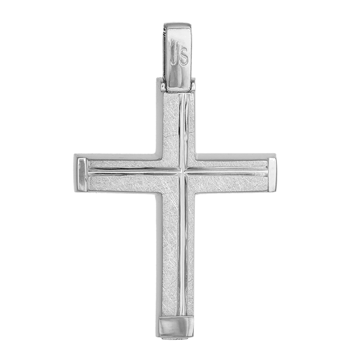 Σταυροί Βάπτισης - Αρραβώνα Λευκόχρυσος ανάγλυφος σταυρός βάπτισης για αγόρι Κ14 038725 038725 Ανδρικό Χρυσός 14 Καράτια