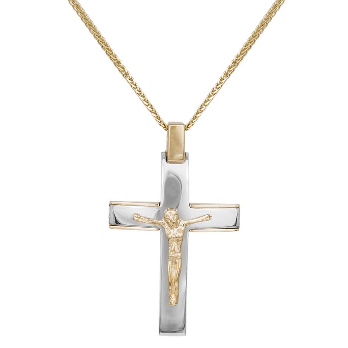 Βαπτιστικοί Σταυροί με Αλυσίδα Ανδρικός σταυρός αρραβώνα με αλυσίδα Κ14 δίχρωμος 039110C 039110C Ανδρικό Χρυσός 14 Καράτια