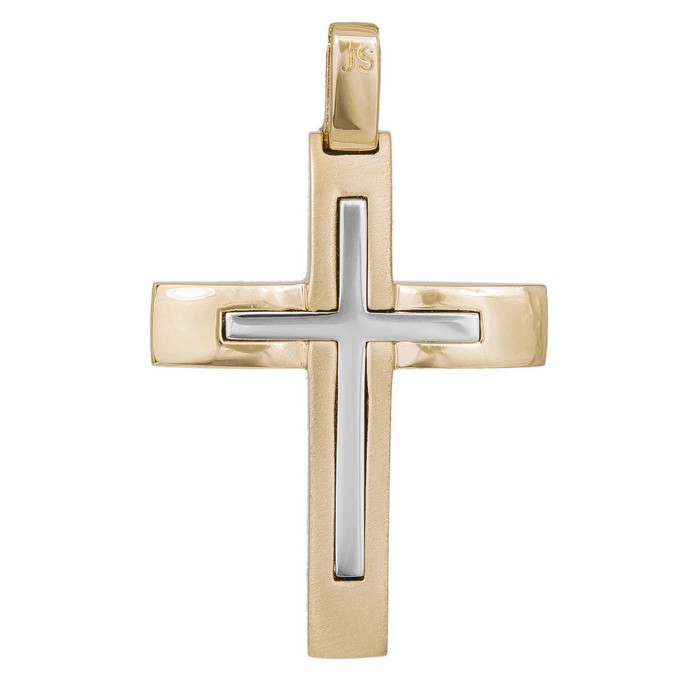 Σταυροί Βάπτισης - Αρραβώνα Ανδρικός δίχρωμος σταυρός για αρραβώνα Κ14 039218 039218 Ανδρικό Χρυσός 14 Καράτια