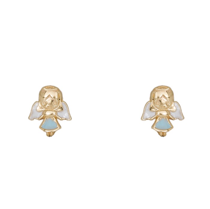 Παιδικά σκουλαρίκια Κ14 αγγελάκια με γαλάζιο και λευκό σμάλτο 039747 039747 Χρυσός 14 Καράτια