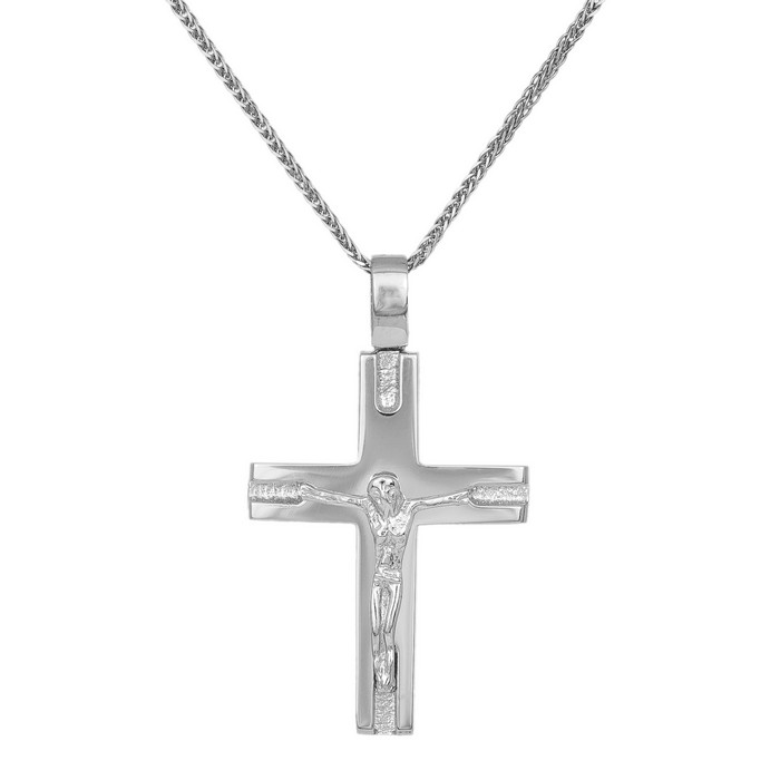 Βαπτιστικοί Σταυροί με Αλυσίδα Λευκόχρυσος ανδρικός σταυρός με τον Εσταυρωμένο Κ14 με αλυσίδα 040148C 040148C Ανδρικό Χρυσός 14 Καράτια