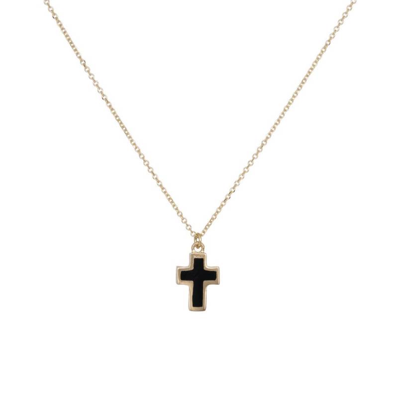 Γυναικείο χρυσό κολιέ σταυρός Κ14 με μαύρο σμάλτο 040725 040725 Χρυσός 14 Καράτια