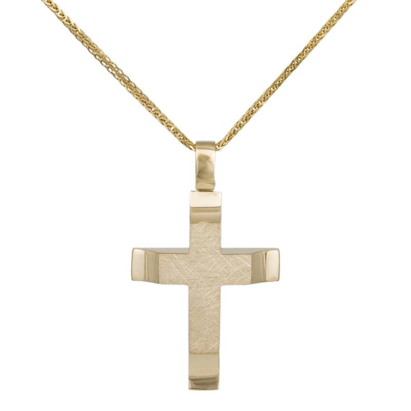 Βαπτιστικοί Σταυροί με Αλυσίδα Χρυσός σταυρός βάπτισης Κ14 διπλής όψης με αλυσίδα 41866C 041866C Ανδρικό Χρυσός 14 Καράτια
