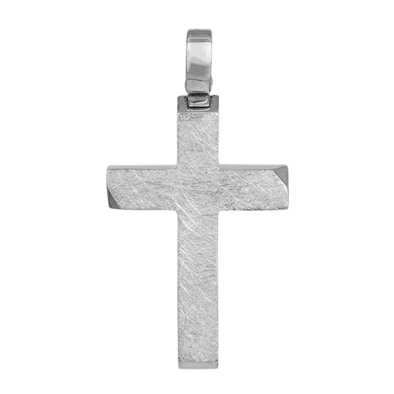 Σταυροί Βάπτισης - Αρραβώνα Αντρικός λευκόχρυσος σταυρός ματ-ζαγρέ Κ14 041868 041868 Ανδρικό Χρυσός 14 Καράτια