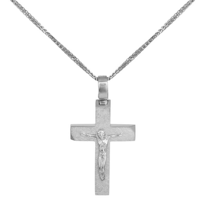 Βαπτιστικοί Σταυροί με Αλυσίδα Λευκόχρυσός ματ ζαγρέ σταυρός με αλυσίδα Κ14 με τον Εσταυρωμένο 041870C 041870C Ανδρικό Χρυσός 14 Καράτια
