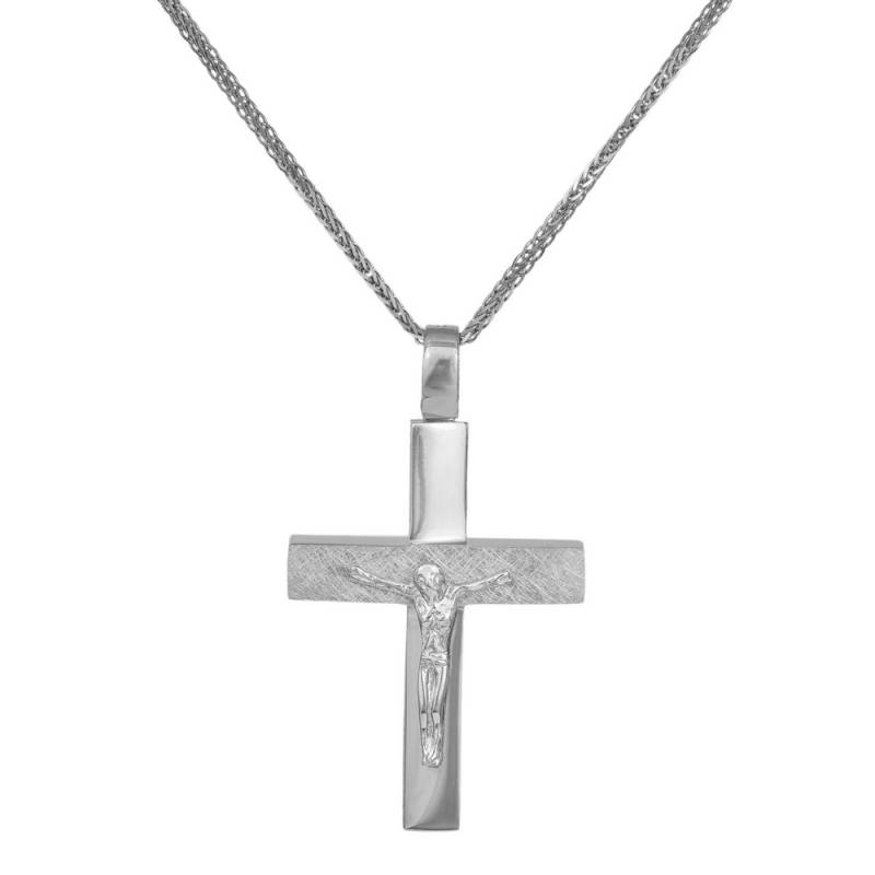 Βαπτιστικοί Σταυροί με Αλυσίδα Λευκόχρυσος αντρικός σταυρός με τον Εσταυρωμένο Κ14 με αλυσίδα 041878C 041878C Ανδρικό Χρυσός 14 Καράτια