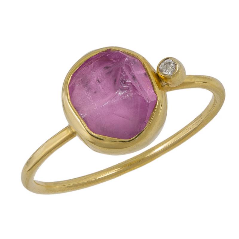Γυναικείο χρυσό δαχτυλίδι Κ18 με Ροζ Ζαφείρι και μπριγιάν 041981 041981 Χρυσός 18 Καράτια