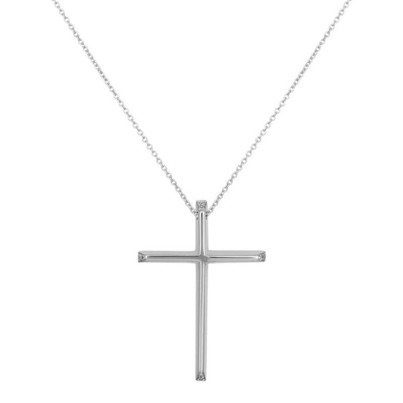 Βαπτιστικοί Σταυροί με Αλυσίδα Λευκόχρυσος γυναικείος σταυρός Κ18 με Διαμάντια 042450C 042450C Γυναικείο Χρυσός 18 Καράτια