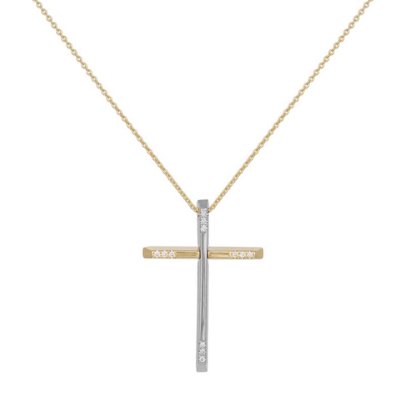 Βαπτιστικοί Σταυροί με Αλυσίδα Δίχρωμος σταυρός Κ18 με μπριγιάν 042451C 042451C Γυναικείο Χρυσός 18 Καράτια