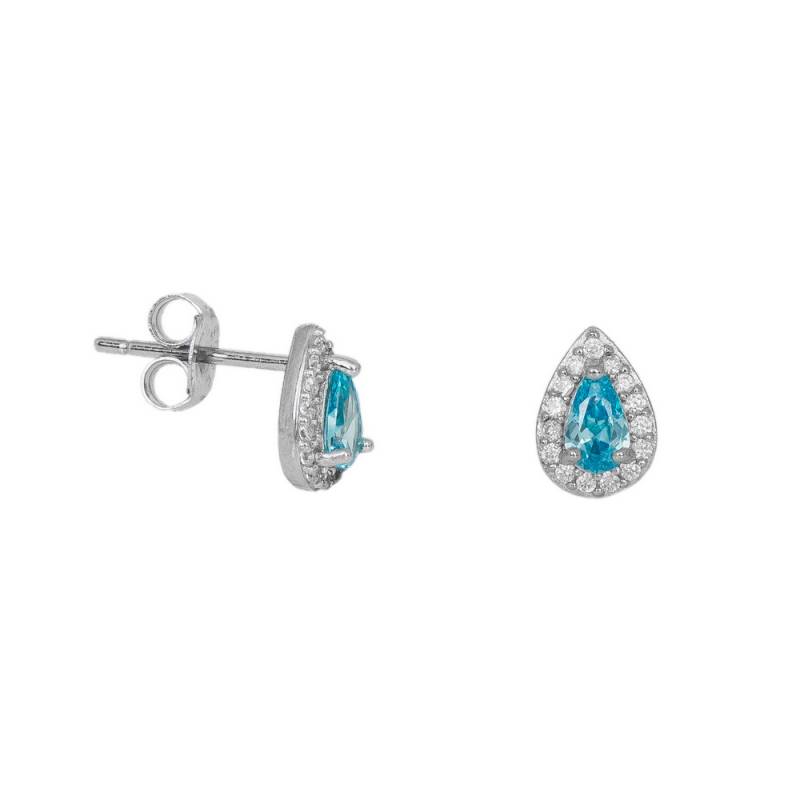Ασημένια σκουλαρίκια ροζέτες 925 με γαλάζια πέτρα 042609 042609 Ασήμι