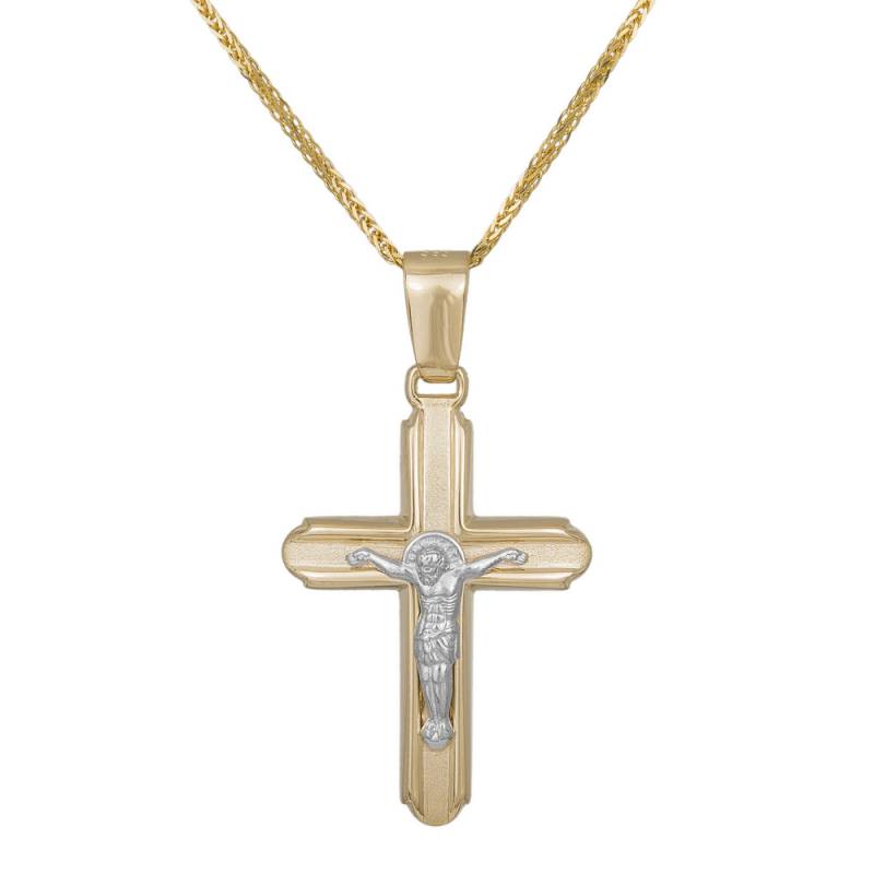 Βαπτιστικοί Σταυροί με Αλυσίδα Δίχρωμος ανδρικός σταυρός με τον Εσταυρωμένο Κ14 με αλυσίδα 042807C 042807C Ανδρικό Χρυσός 14 Καράτια -  - 
