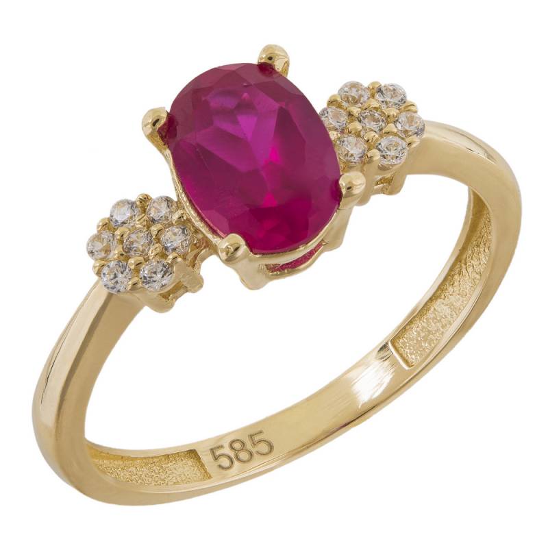 Γυναικείο χρυσό δαχτυλίδι Κ14 με οβάλ ρουμπινί πέτρα 042990 042990 Χρυσός 14 Καράτια