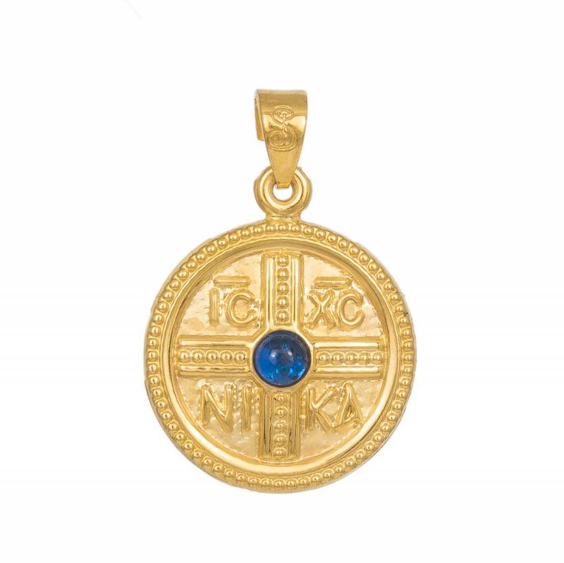 Κωνσταντινάτο κρεμαστό από χρυσό Κ14 με μπλε πέτρα 043146 043146 Χρυσός 14 Καράτια