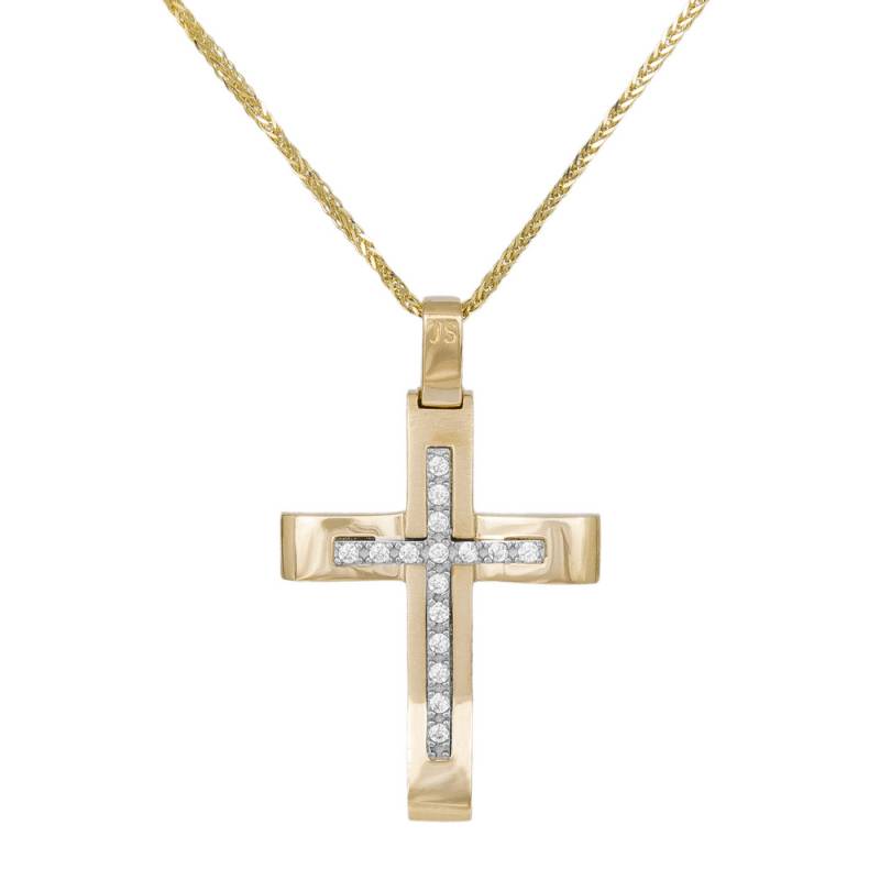 Βαπτιστικοί Σταυροί με Αλυσίδα Δίχρωμος γυναικείος σταυρός με αλυσίδα Κ14 044558C 044E161 Γυναικείο Χρυσός 14 Καράτια
