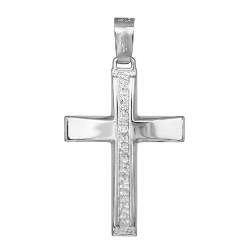 Σταυροί Βάπτισης - Αρραβώνα Λευκόχρυσος ανδρικός σταυρός Κ9 με ανάγλυφο σχέδιο 045507 045507 Ανδρικό Χρυσός 9 Καράτια