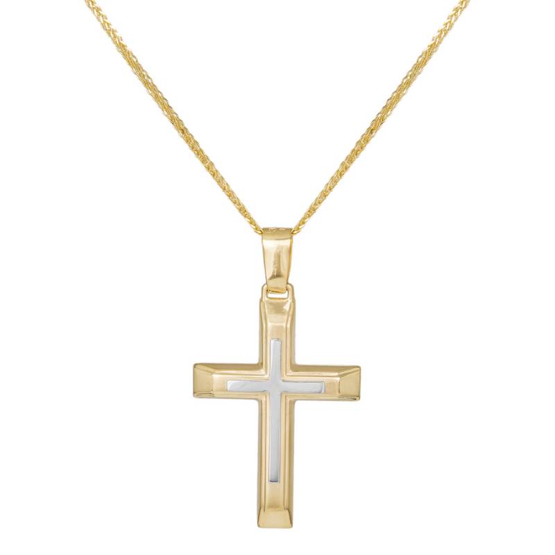 Βαπτιστικοί Σταυροί με Αλυσίδα Ανδρικός δίχρωμος σταυρός Κ14 σετ με αλυσίδα 045615C 045615C Ανδρικό Χρυσός 14 Καράτια