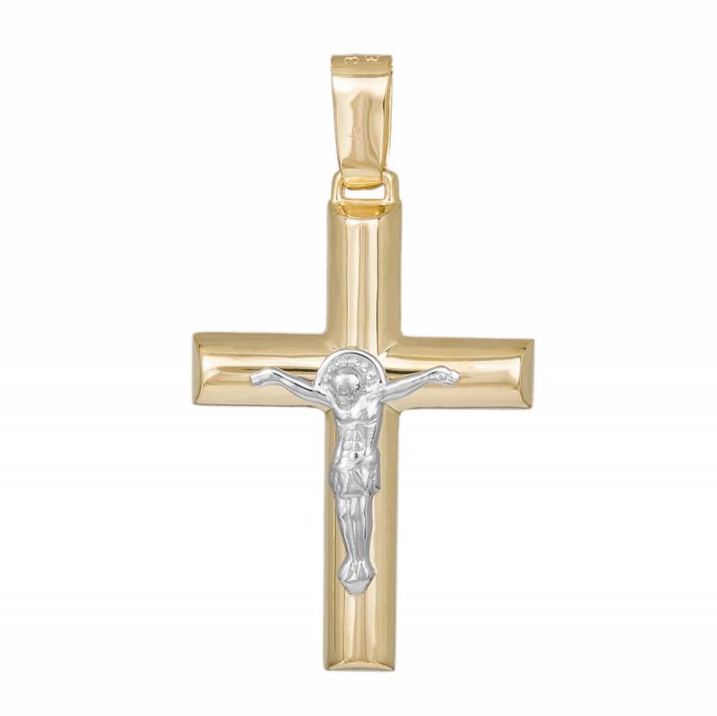 Σταυροί Βάπτισης - Αρραβώνα Δίχρωμος ανδρικός σταυρός Κ9 με τον Εσταυρωμένο 045521 045521 Ανδρικό Χρυσός 9 Καράτια