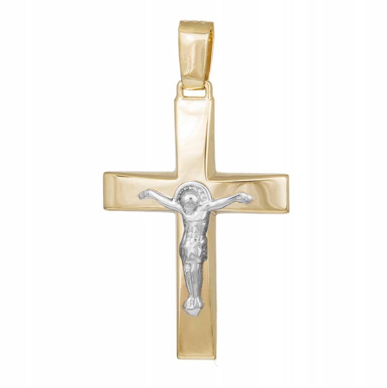 Σταυροί Βάπτισης - Αρραβώνα Δίχρωμος ανδρικός σταυρός Κ9 με τον Εσταυρωμένο 045522 045522 Ανδρικό Χρυσός 9 Καράτια
