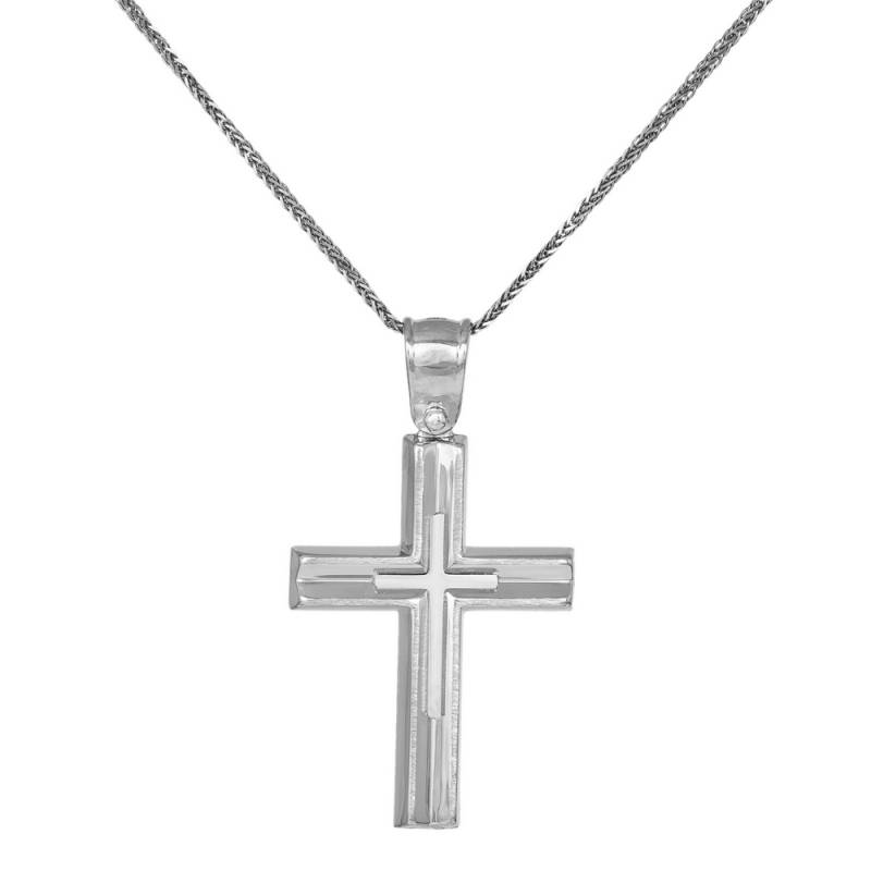 Βαπτιστικοί Σταυροί με Αλυσίδα Λευκόχρυσος ανδρικός σταυρός διπλής όψης Κ14 διπλής όψης 046190C 046190C Ανδρικό Χρυσός 14 Καράτια