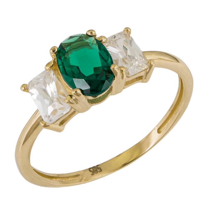 Χρυσό γυναικείο δαχτυλίδι Κ14 με πράσινη πέτρα 046232 046232 Χρυσός 14 Καράτια
