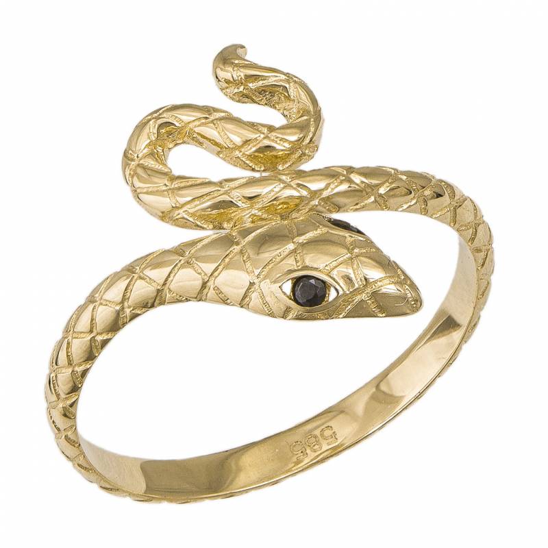 Χρυσό δαχτυλίδι snake Κ14 με μαύρες πέτρες 047320 047320 Χρυσός 14 Καράτια