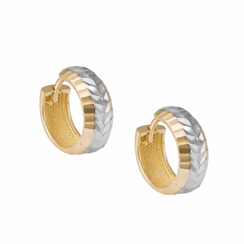 Δίχρωμα γυναικεία σκουλαρίκια Κ14 με διαμαντάρισμα 047334 047334 Χρυσός 14 Καράτια