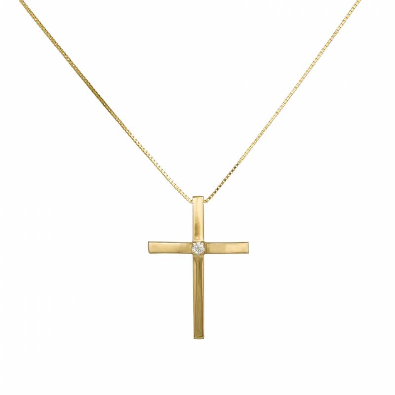 Βαπτιστικοί Σταυροί με Αλυσίδα Χρυσός λουστρέ σταυρός Κ18 diamond 047354 047354 Γυναικείο Χρυσός 18 Καράτια