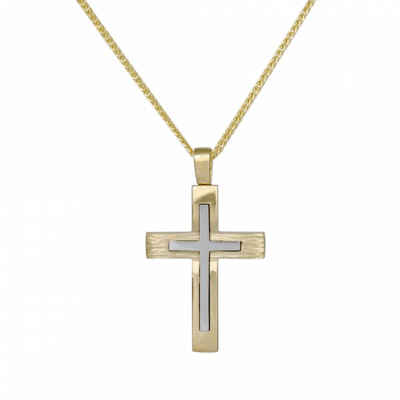 Βαπτιστικοί Σταυροί με Αλυσίδα Ανδρικός δίχρωμος σταυρός Κ14 σετ με αλυσίδα 047775C 047775C Ανδρικό Χρυσός 14 Καράτια