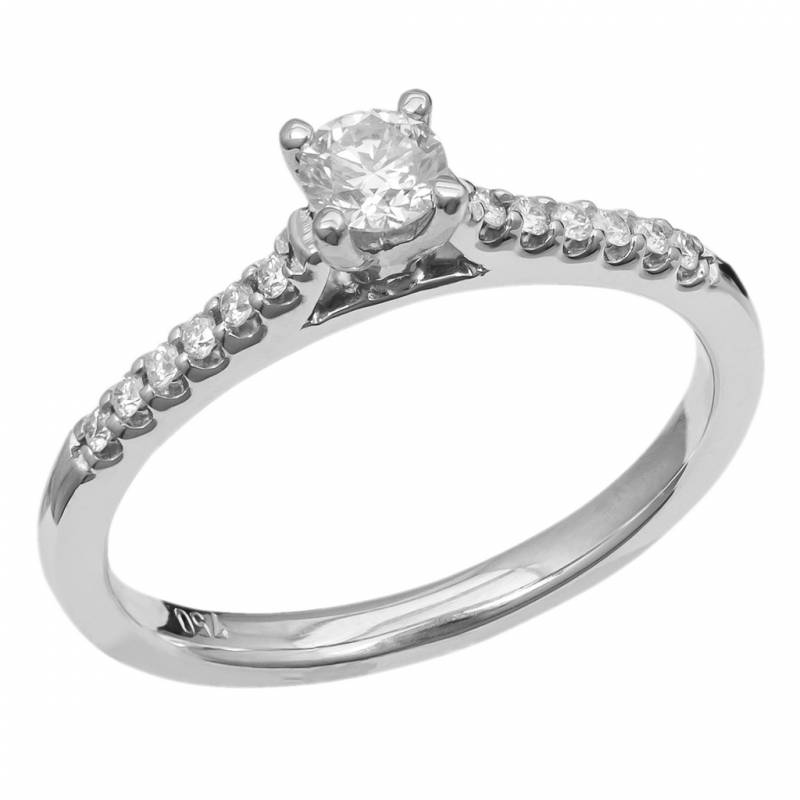 Λευκόχρυσο δαχτυλίδι μονόπετρο Κ18 με διαμάντια 048557 048557 Χρυσός 18 Καράτια
