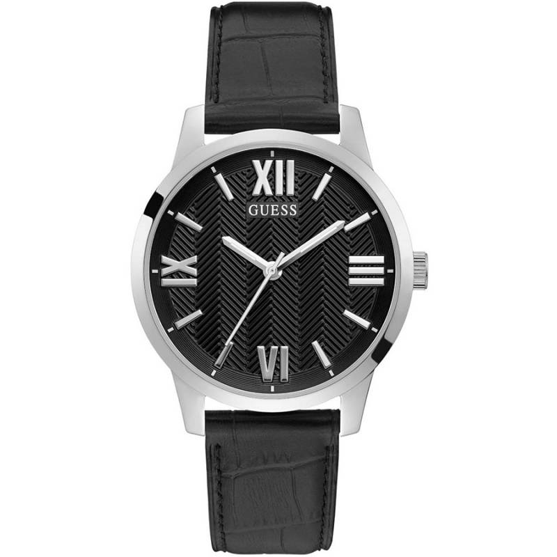 Guess Men's Watch Cambell Black Leather GW0250G1 GW0250G1 Ατσάλι