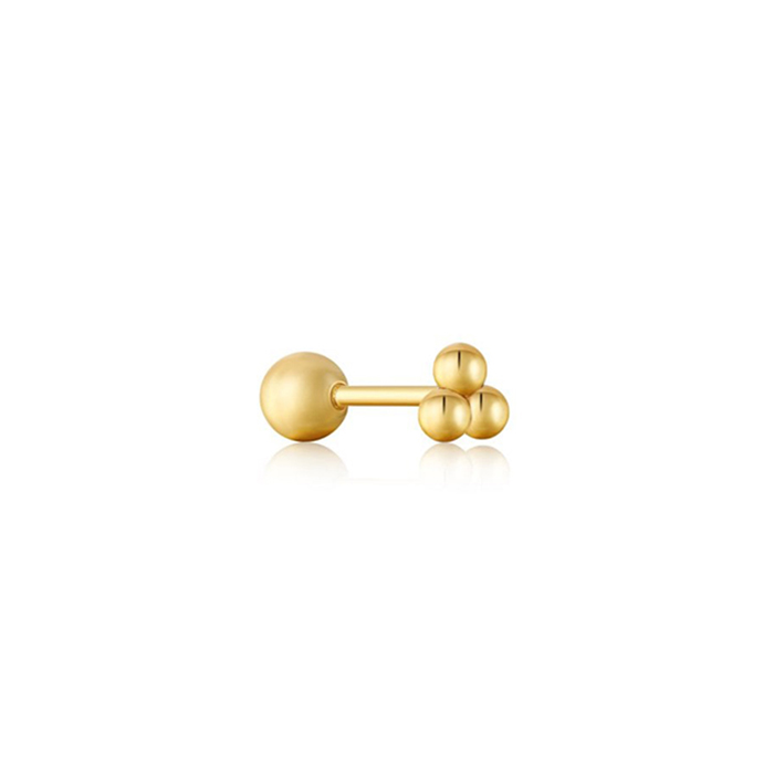 Επίχρυσο σκουλαρίκι Ania Haie 925 Triple Ball Barbell E035-03G E035-03G Ασήμι